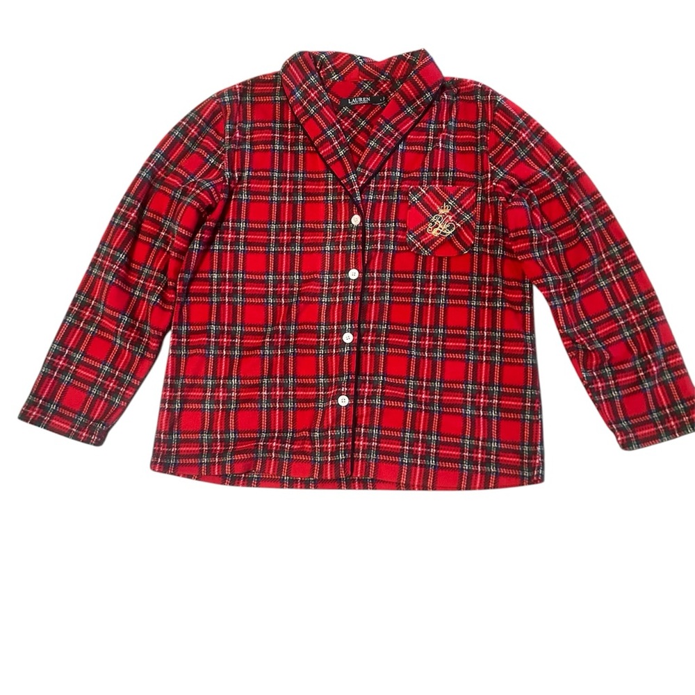 Ralph Lauren Women Red and Green Plaid Button Down Shirt.Sz L